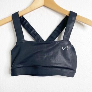 TLF Apparel Womens Black Metallic Foil Cross Back Sports Bra Size Small Gym Wear